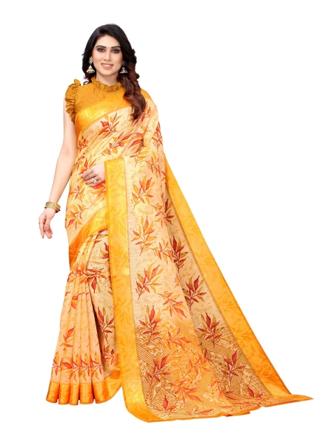 

AADVIKA Yellow & Orange Floral Printed Saree