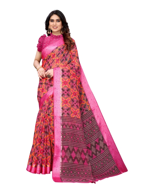 

AADVIKA Pink & Orange Linen Blend Saree