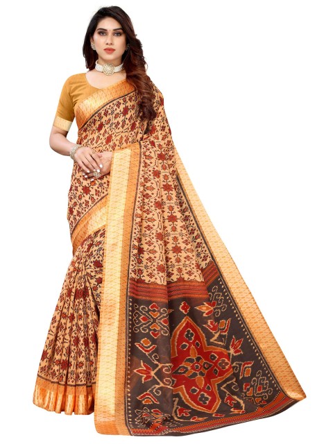 

AADVIKA Orange & Black Ethnic Motifs Linen Blend Saree