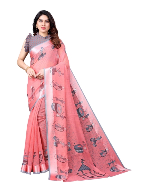

AADVIKA Pink & Grey Warli Printed Saree