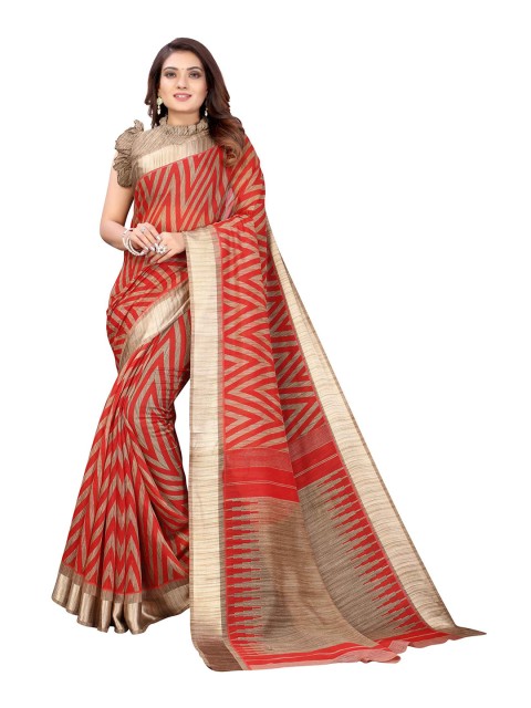 

AADVIKA Orange & Green Linen Blend Saree