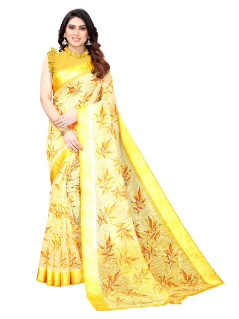 

AADVIKA Yellow & Orange Floral Printed Saree