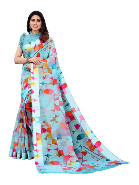 

AADVIKA Blue & Red Geometric Printed Saree