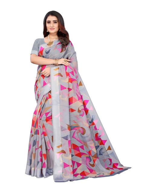 

AADVIKA Grey & Pink Linen Blend Saree