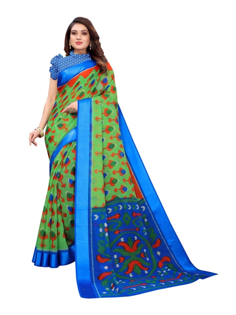 

AADVIKA Green & Blue Floral Print Saree