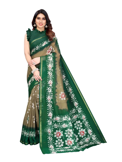 

AADVIKA Green & White Floral Linen Blend Saree