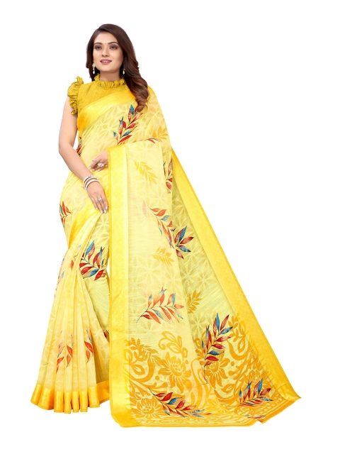 

AADVIKA Yellow & Orange Floral Printed Saree