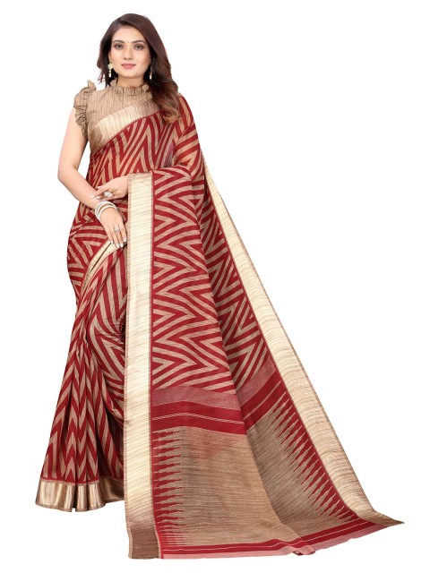 

AADVIKA Maroon & Coral Geometric Printed Saree