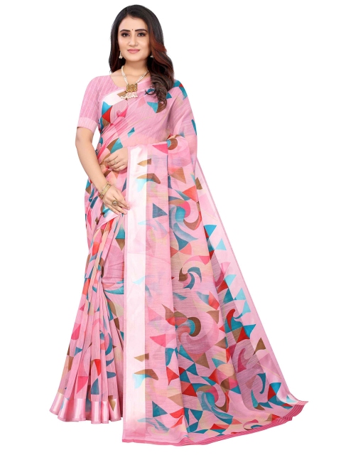 

AADVIKA Pink & Red Linen Blend Saree