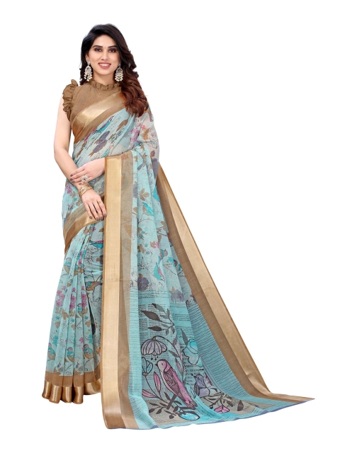 

AADVIKA Green & Pink Floral Printed Saree