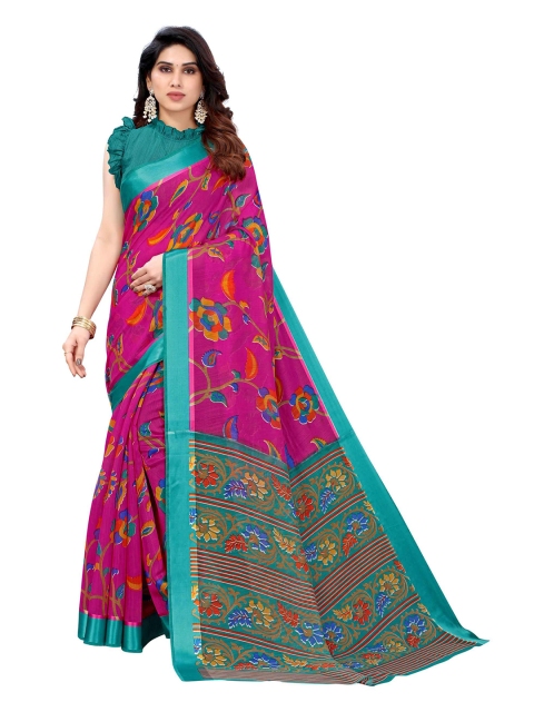 

AADVIKA Blue & Pink Floral Printed Saree