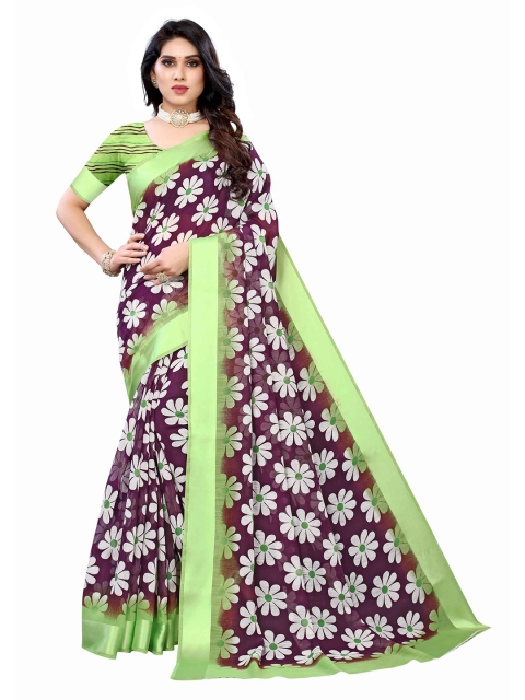 

AADVIKA Purple & Green Floral Linen Blend Saree