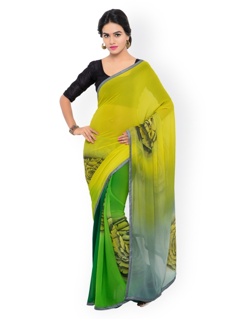 

Shaily Yellow & Lime Green Georgette & Dupion Silk Printed Saree