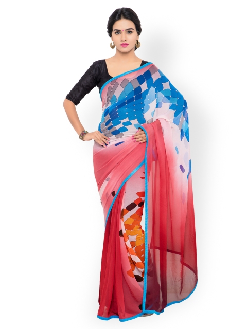 

Shaily Pink & Blue Dupion & Georgette Printed Saree