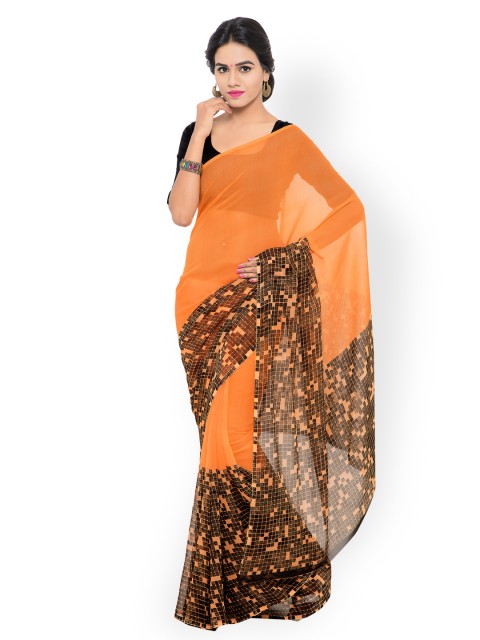 

Shaily Orange & Black Georgette Printed Saree
