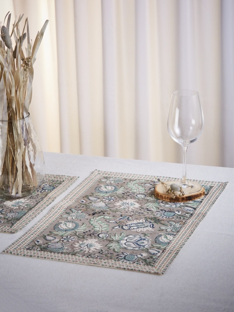 

Fabindia Set Of 6 Blue & Brown Printed Cotton Table Placemats, Multi