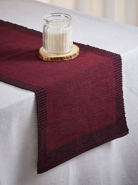 

Fabindia Maroon and Black Solid Ayira Cotton Woven Runner