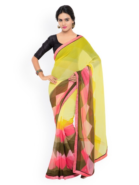 

Shaily Yellow Georgette Printed Saree