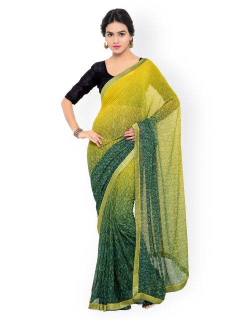 

Shaily Yellow & Green Georgette Printed Saree