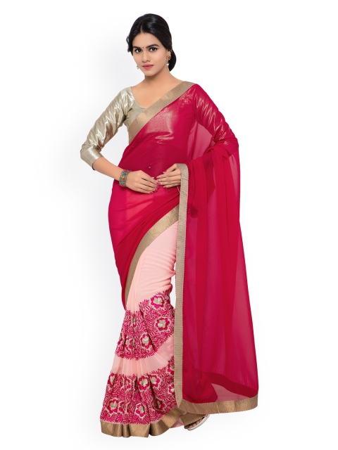 

Shaily Magenta & Pink Embroidered Georgette & Raw Silk Saree