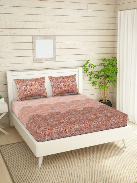 

SPACES Brown & Pink Ethnic Motifs 144 TC King Bedsheet with 2 Pillow Covers