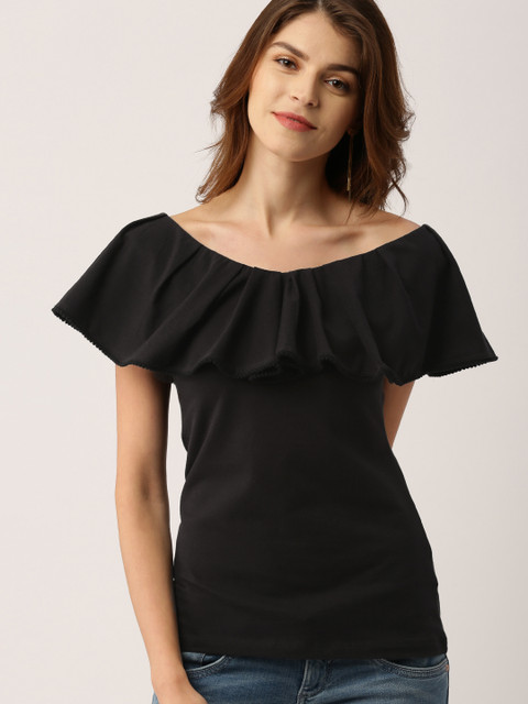 

all about you Women Black Solid Bardot Top