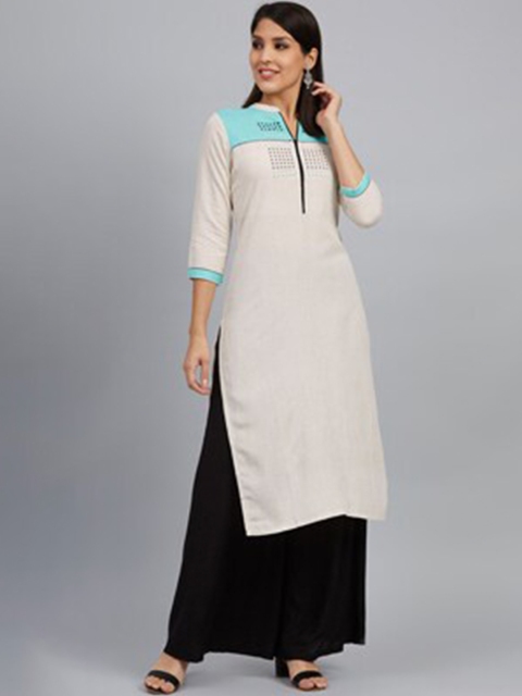 

Bani Women Blue & Off White Geometric Printed Kurta