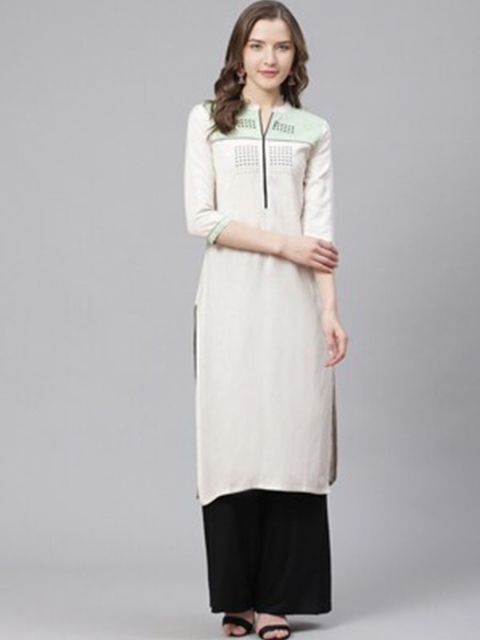 

Bani Women Sea Green & White Printed Kurta