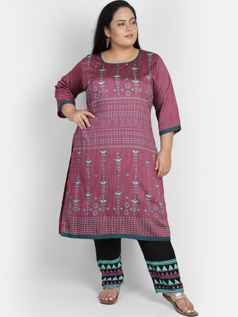 

Bani Plus Size Fuchsia Ethnic Motifs Printed Liva Kurta