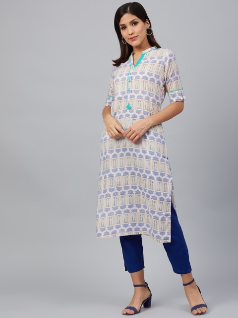 

Bani Women Blue & Beige Ethnic Motifs Printed Straight Kurta