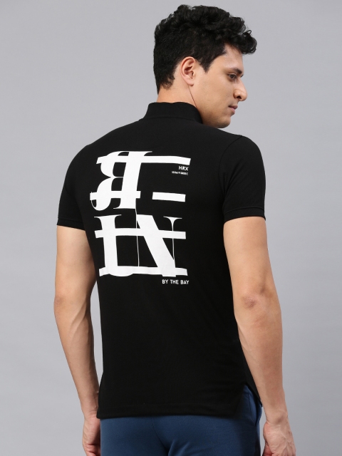 

HRX by Hrithik Roshan Men Black Solid T-shirt with Printed Back