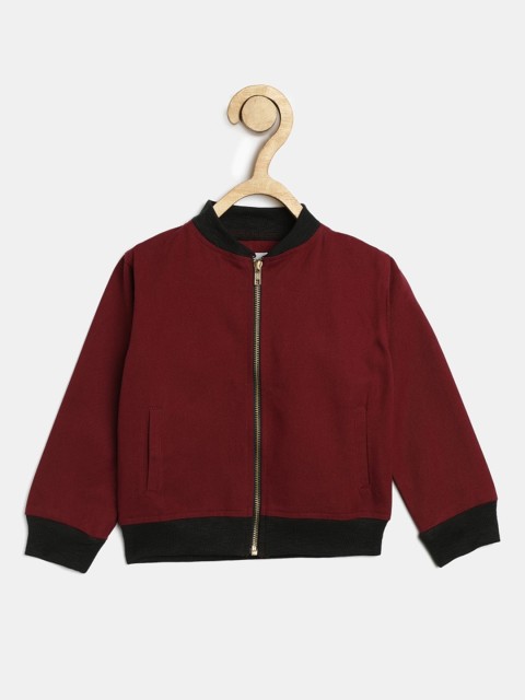 

MONTREZ Girls Maroon Lightweight Open Front Jacket with Embroidered
