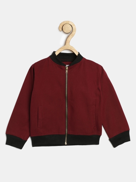 

MONTREZ Girls Maroon Lightweight Open Front Jacket with Embroidered