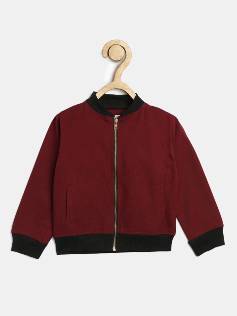 

MONTREZ Girls Maroon Lightweight Open Front Jacket with Embroidered