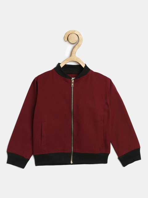 

MONTREZ Girls Maroon Lightweight Open Front Jacket with Embroidered