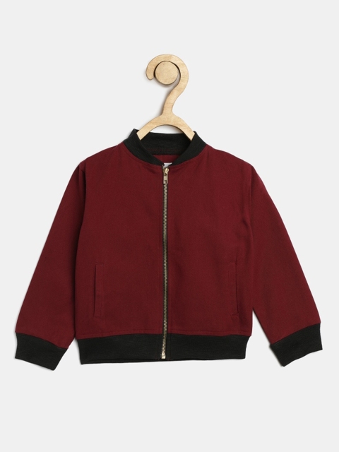 

MONTREZ Girls Maroon Lightweight Open Front Jacket with Embroidered
