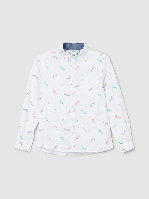 

max Boys White Printed Pure Cotton Casual Shirt