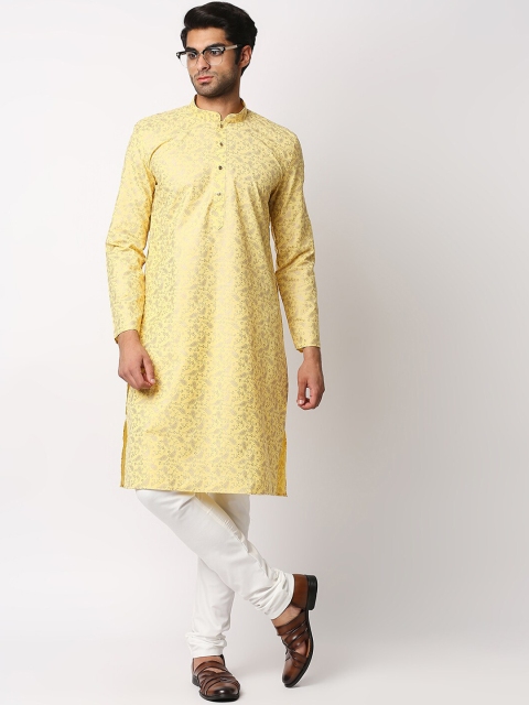 

MEWAR Men Yellow Ethnic Motifs Printed Straight Kurta With Churidar