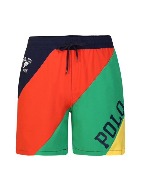 

Polo Ralph Lauren Men Red & Green Colourblocked Outdoor Swim Shorts