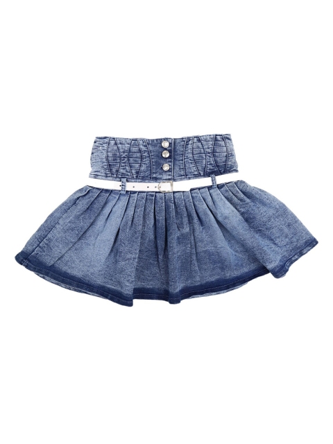 

V-Mart Girls Solid Cotton Denim Blue Skirts-426469-14170