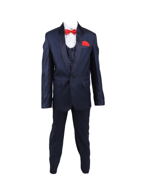 

V-Mart Boys Navy Blue Solid Single-Breasted Pure Cotton Suit
