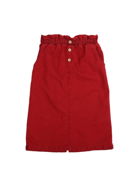 

V-Mart Girls Maroon Solid Pure Cotton Pencil Midi Skirts
