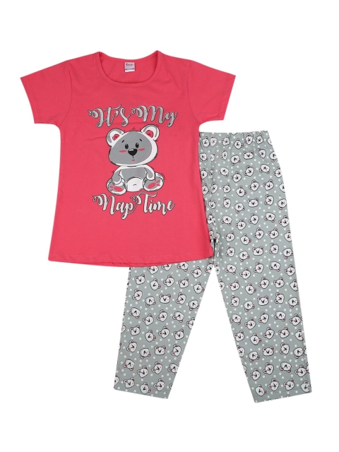 

V-Mart Girls Fuchsia & Grey Printed Pure Cotton Night suit