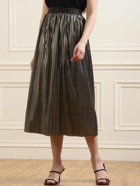 

Ted Baker Women Gold Metallic Finish Midi Skirt