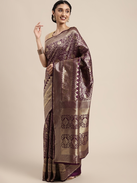 

Mitera Purple & Gold-Toned Woven Design Silk Blend Saree