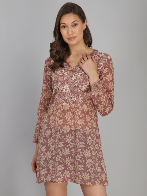 

Aditi Wasan Mauve & Beige Embroidered Cotton Tunic