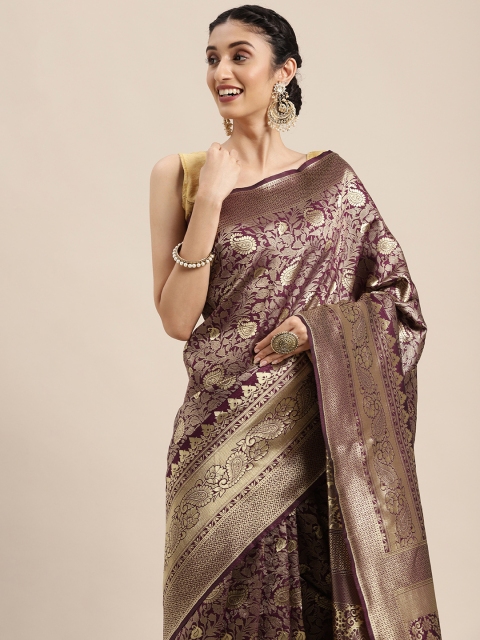 

KALINI Purple & Gold-Toned Ethnic Motifs Zari Silk Blend Saree