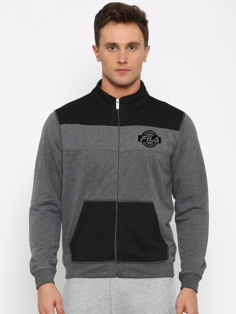 

FILA Charcoal Grey & Black Colourblocked Sporty Jacket