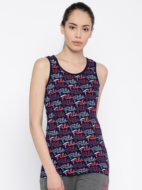 

FILA Women Navy & Red Printed Round Neck T-shirt, Navy blue