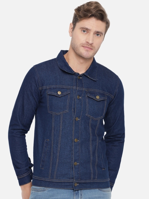 

FurryFlair Men Blue Washed Denim Jacket with Patchwork
